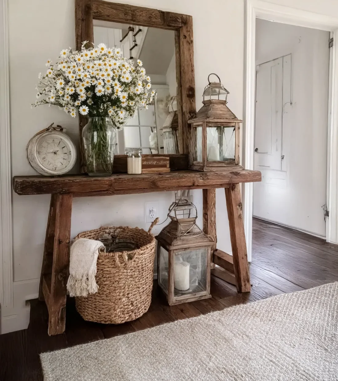 Console Table Solid Wood Natural Finish Handmade for Entryway