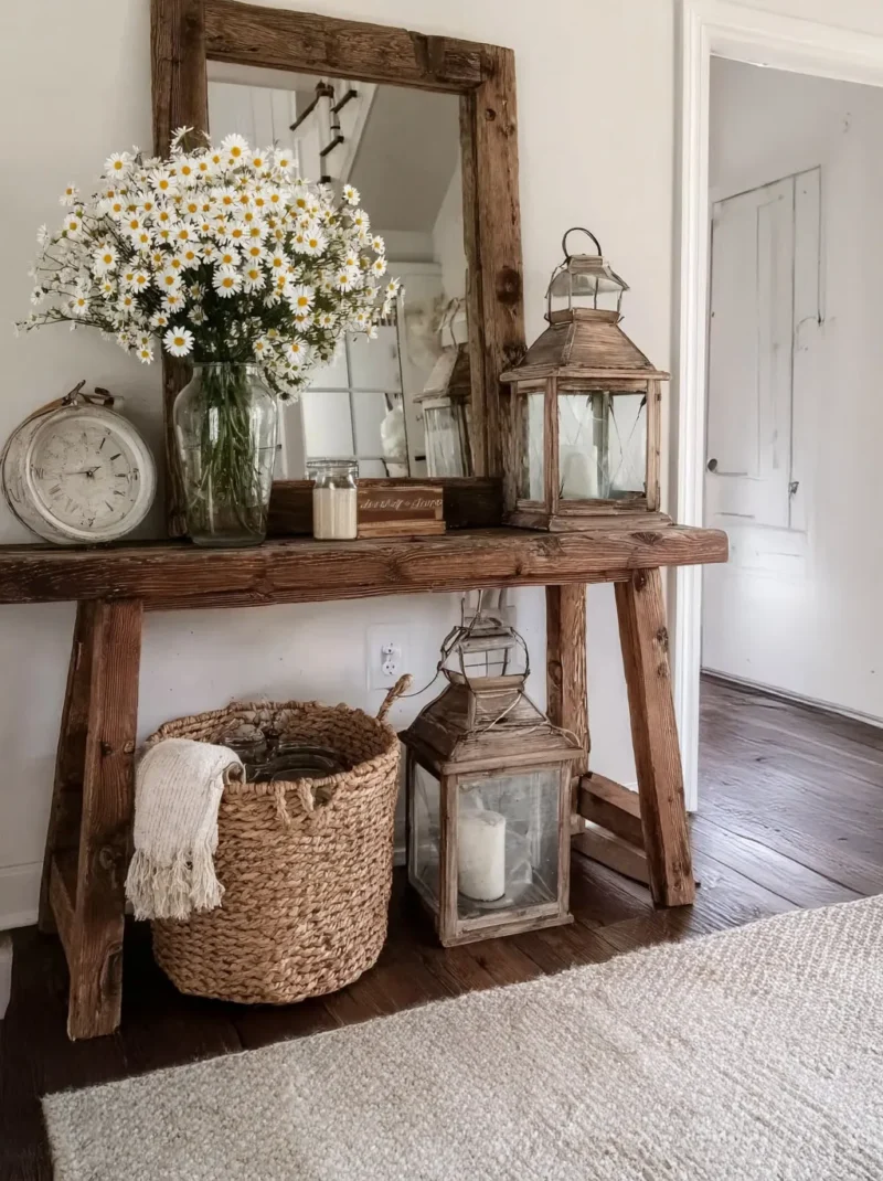 Console Table Solid Wood Natural Finish Handmade for Entryway