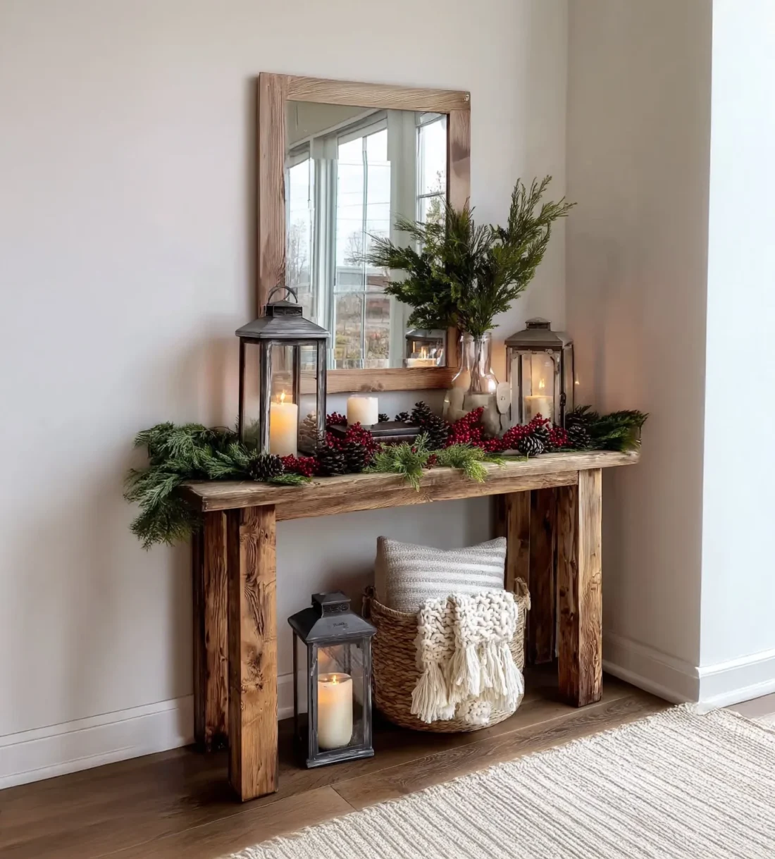 Solid Wood Console Table Handmade Natural Finish Entry Hall