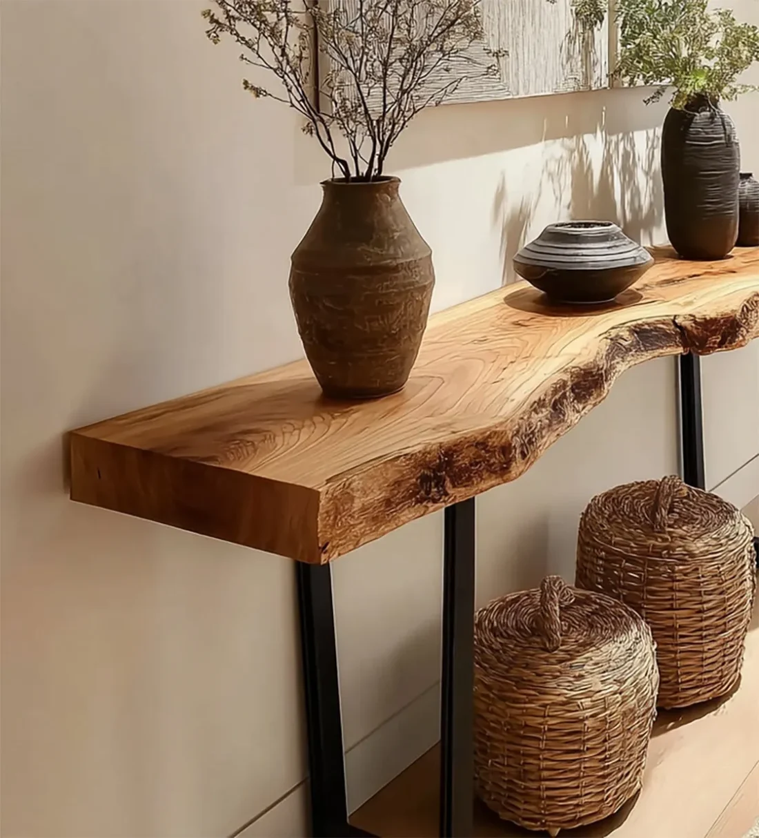 Live Edge Sofa Table Modern Solid Wood Console - Image 4