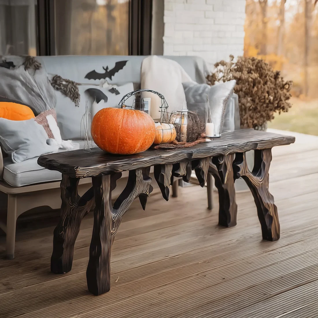Black Wood Console Table Gothic Drip Edge Entryway Decor