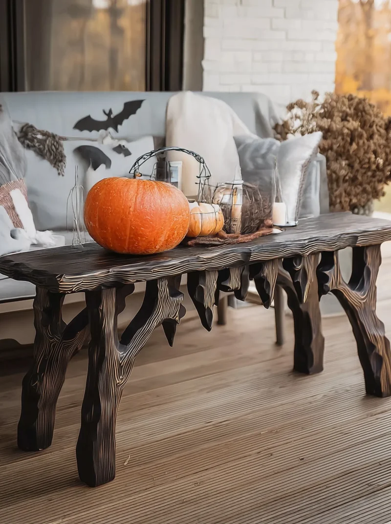 Black Wood Console Table Gothic Drip Edge Entryway Decor