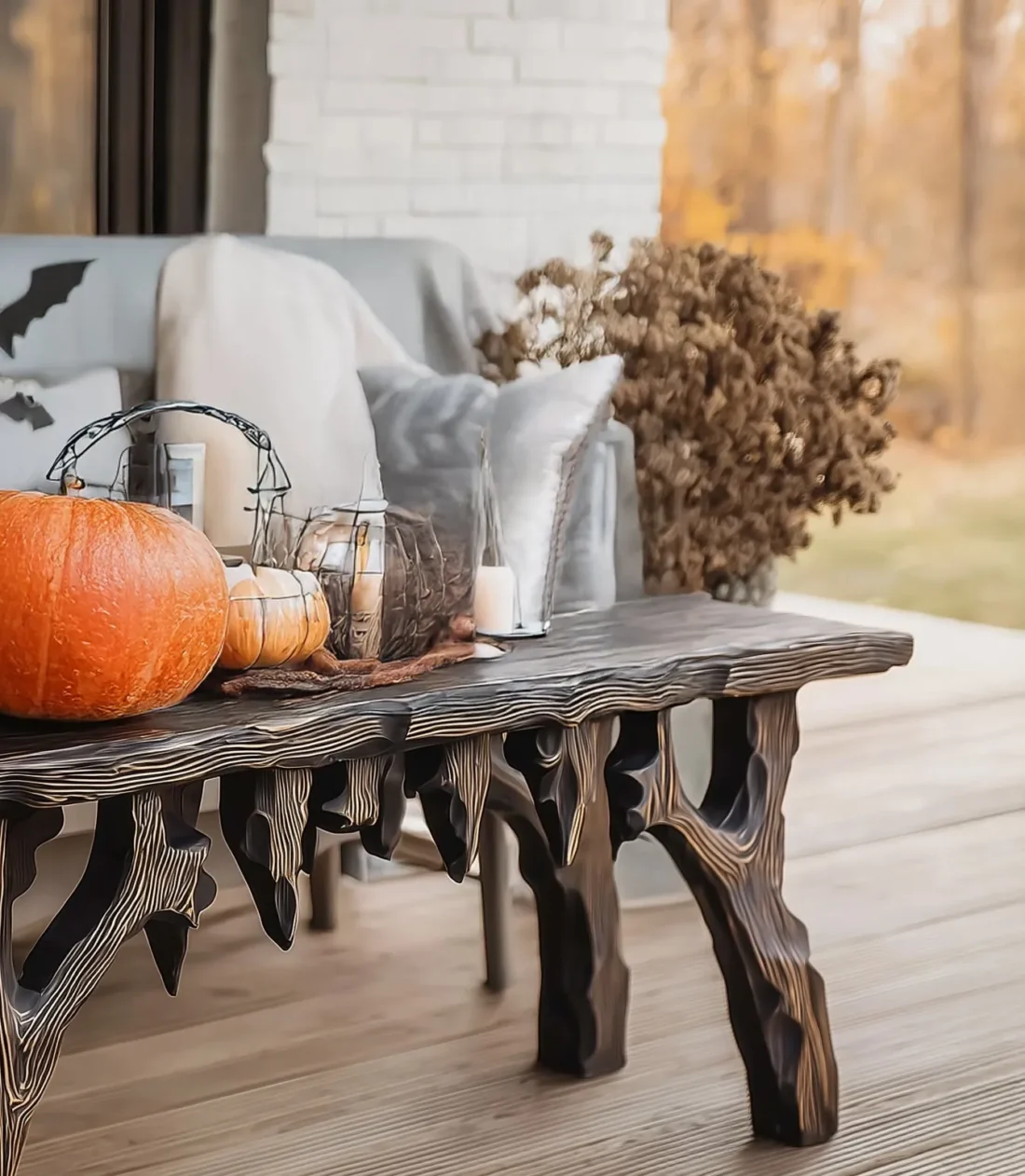 Black Wood Console Table Gothic Drip Edge Entryway Decor - Image 3