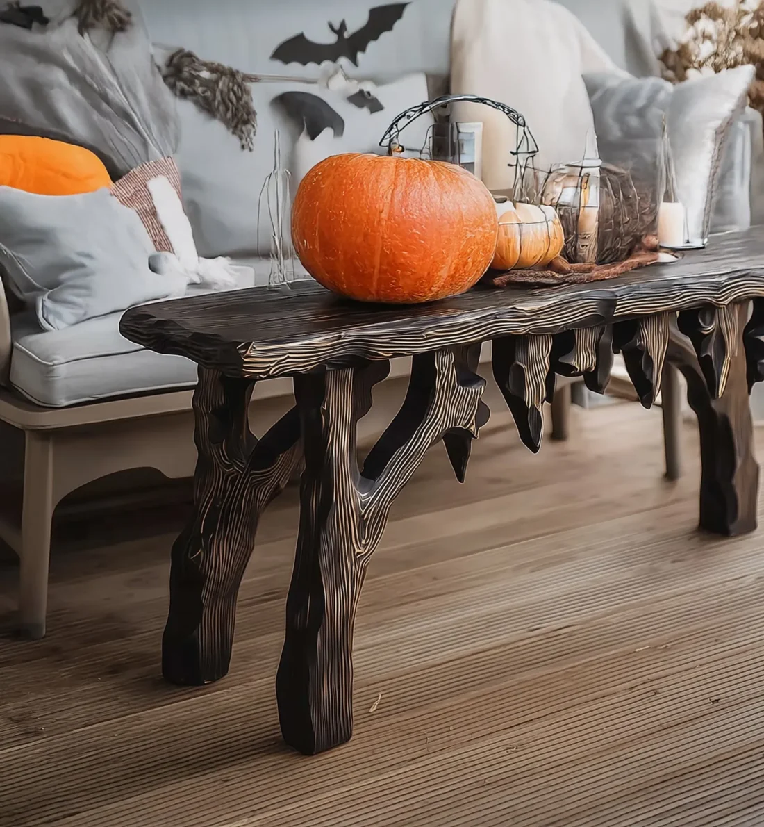 Black Wood Console Table Gothic Drip Edge Entryway Decor - Image 4