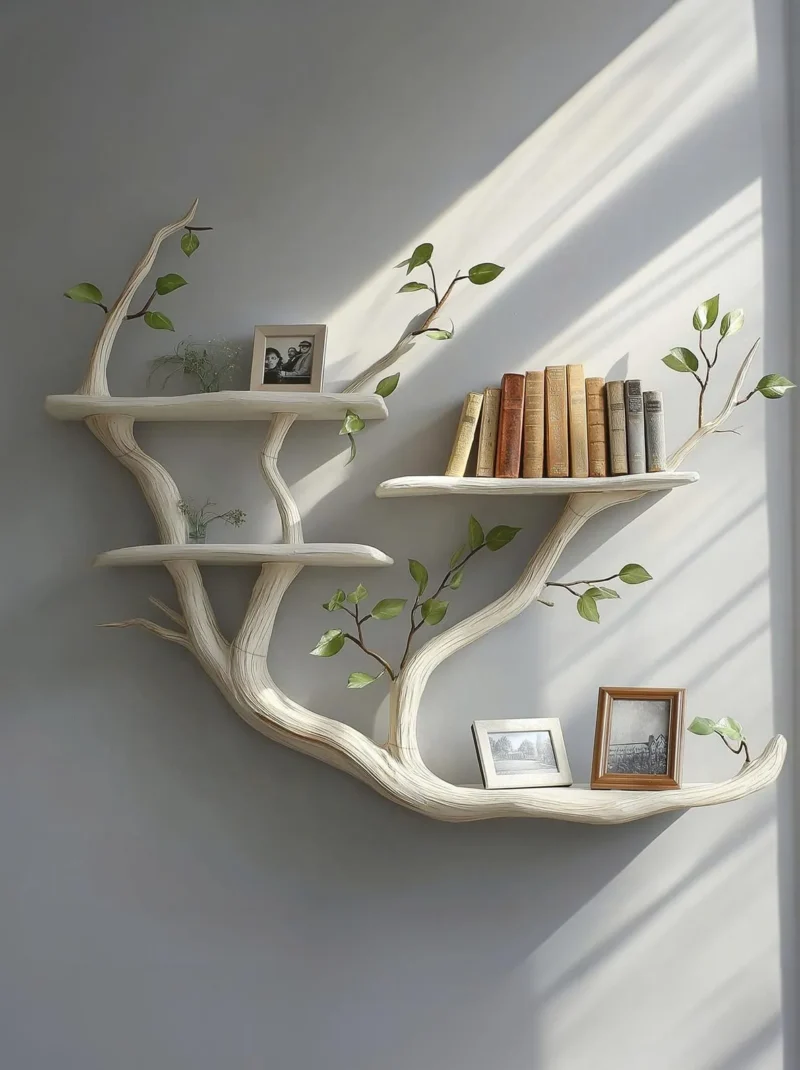 Rustic Solid Wood Floating Wall Bookshelf
