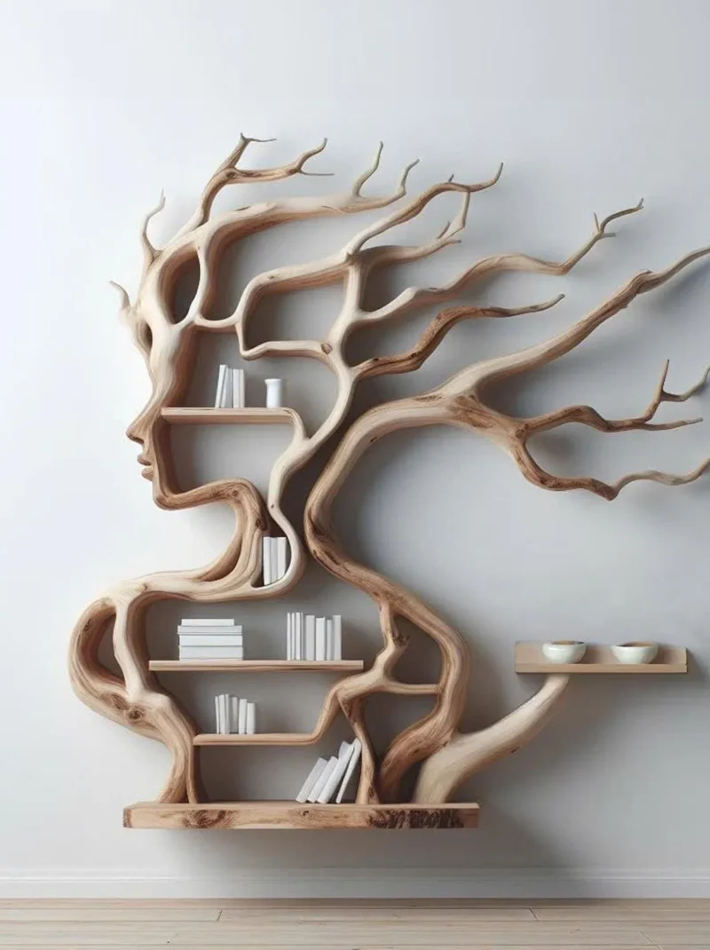 Tree Branch Solid Wood Floating Wall Shelf Display