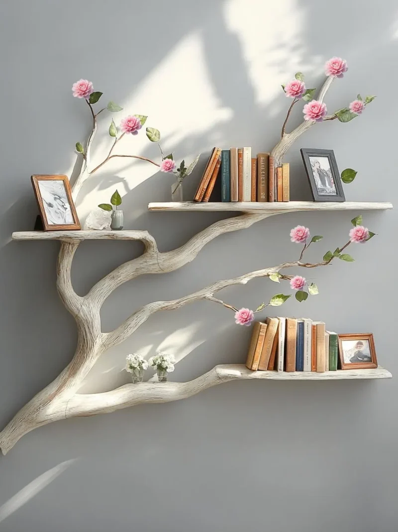 Custom Driftwood Tree Wall Mounted Bookshelf