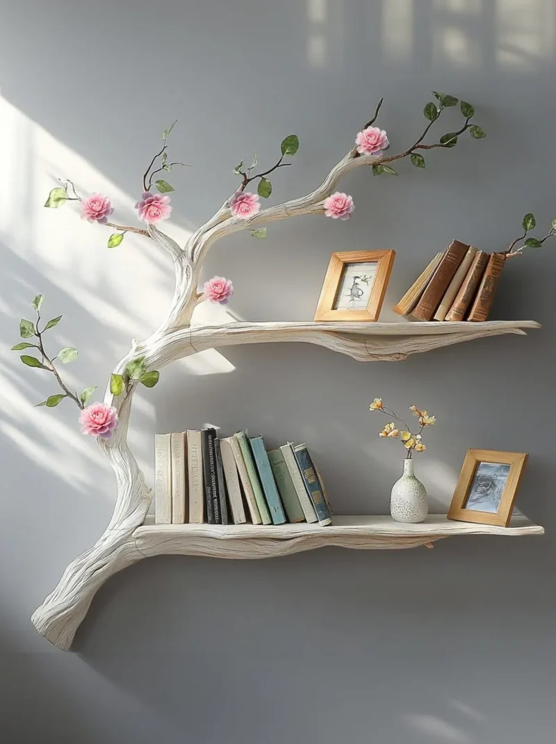 Natural Driftwood Tree Floating Wall Bookshelf