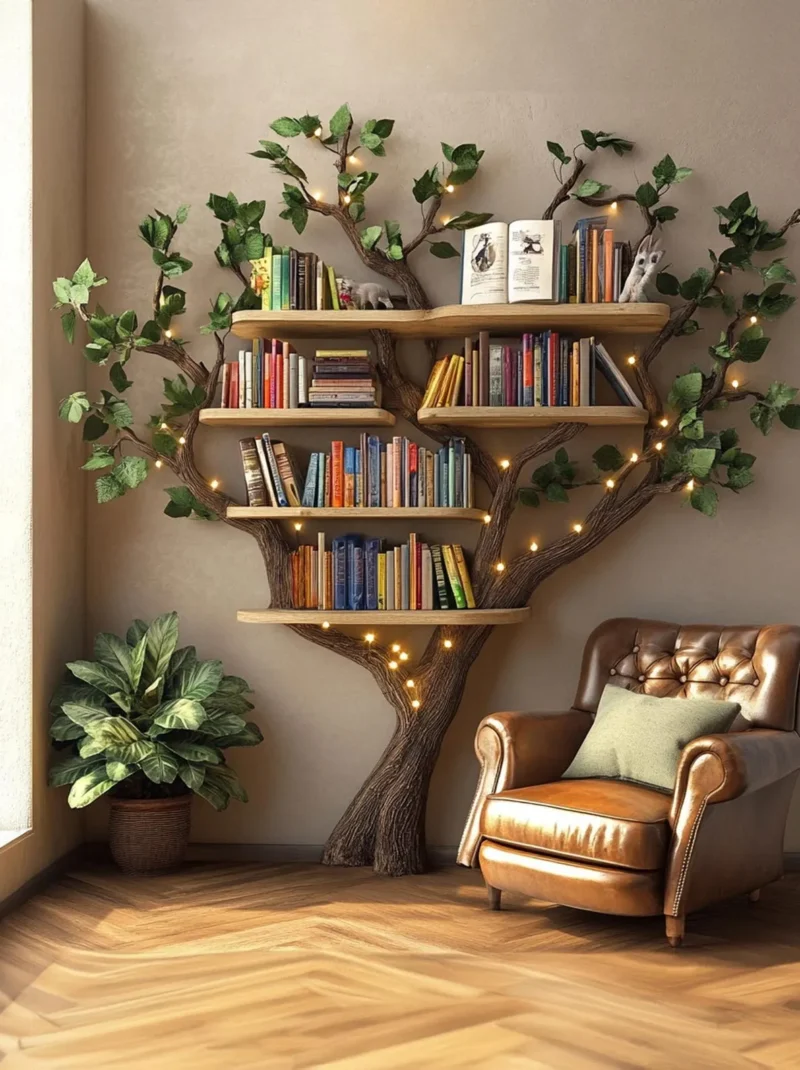 Black Tree Wall Mounted Bookshelf For Living Room