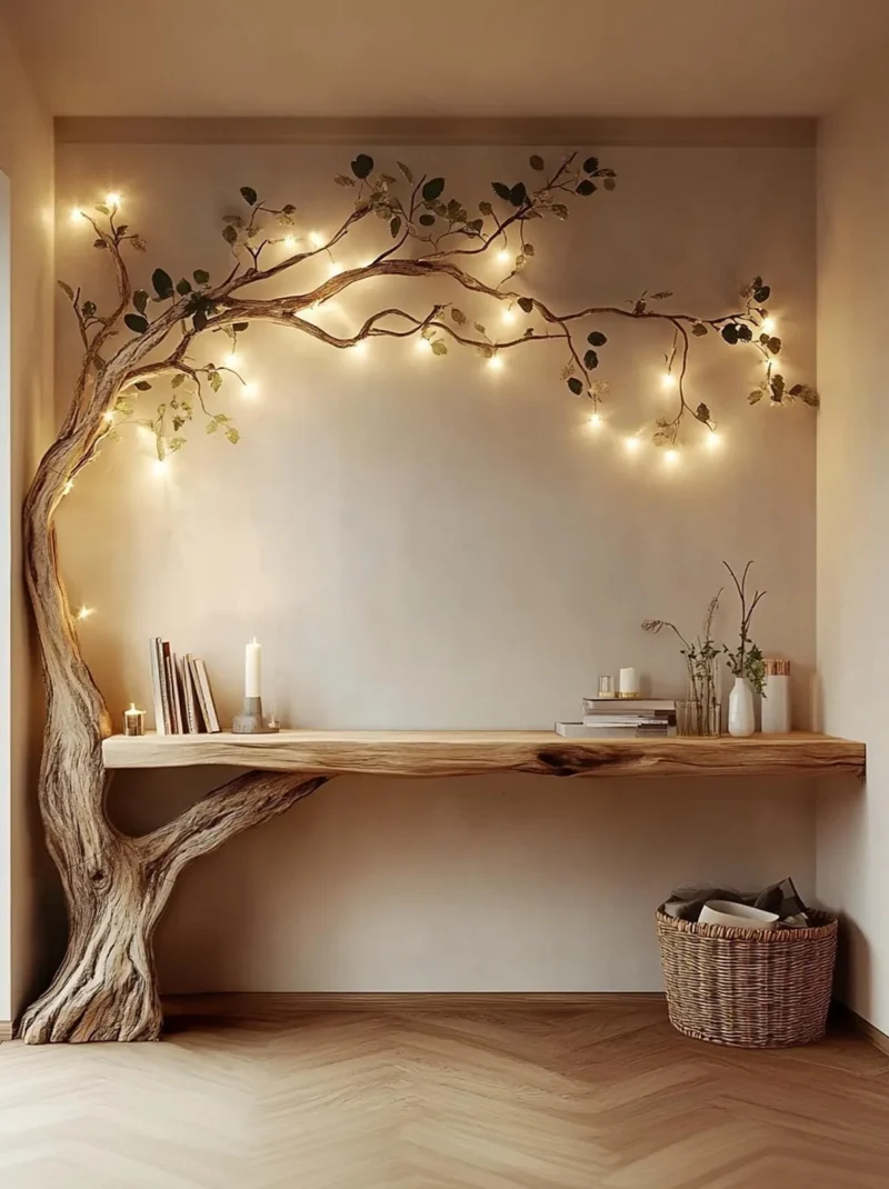 Handmade Tree Shaped Solid Wood Bookshelf Side Table