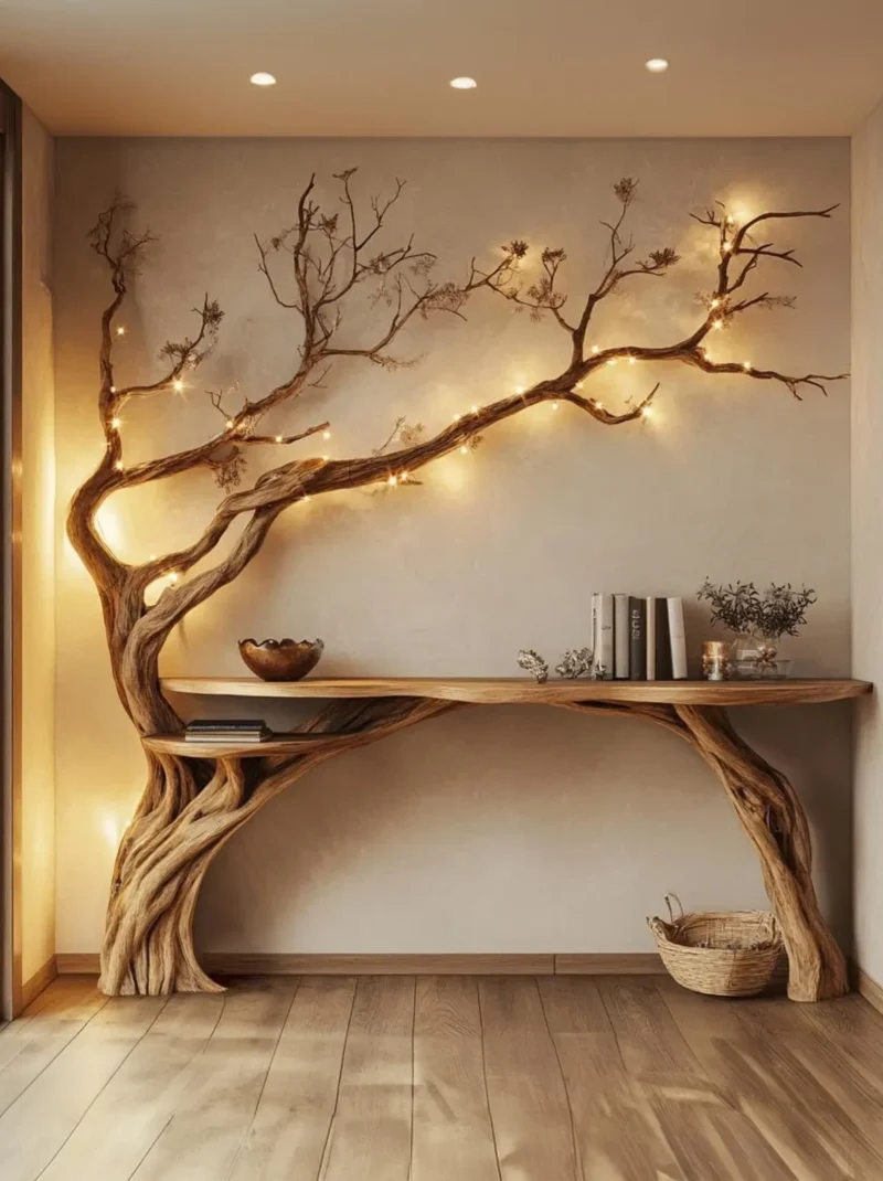 Rustic Reclaimed Wood Entry Console Table For Hallway