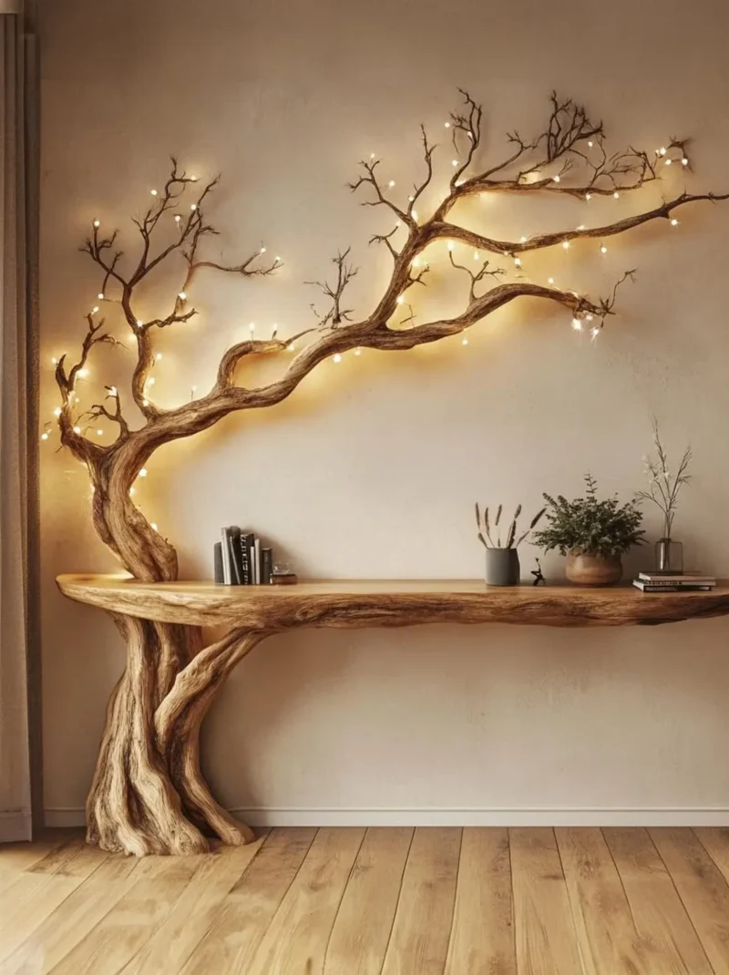 Slim Live Edge Floating Side Table For Entryway