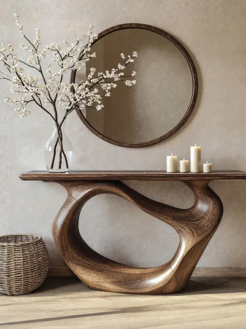 Natural Solid Wood Live Edge Console Table Narrow