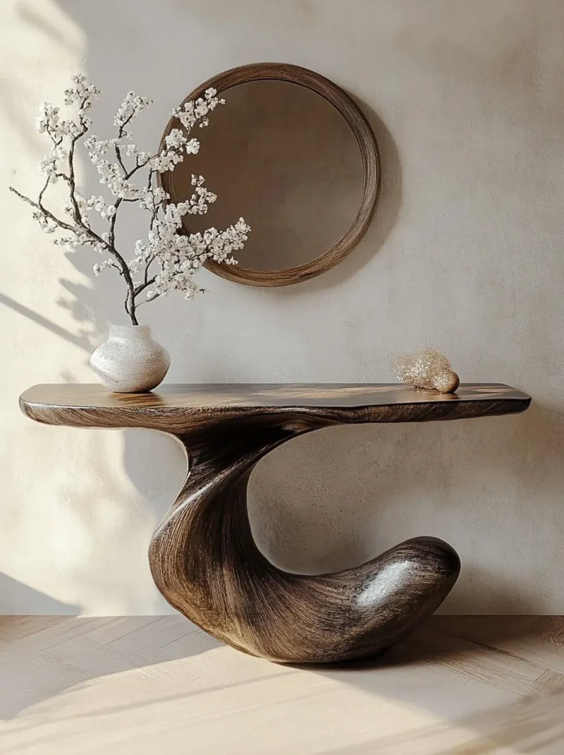 Compact Rustic Solid Wood Console Accent Table