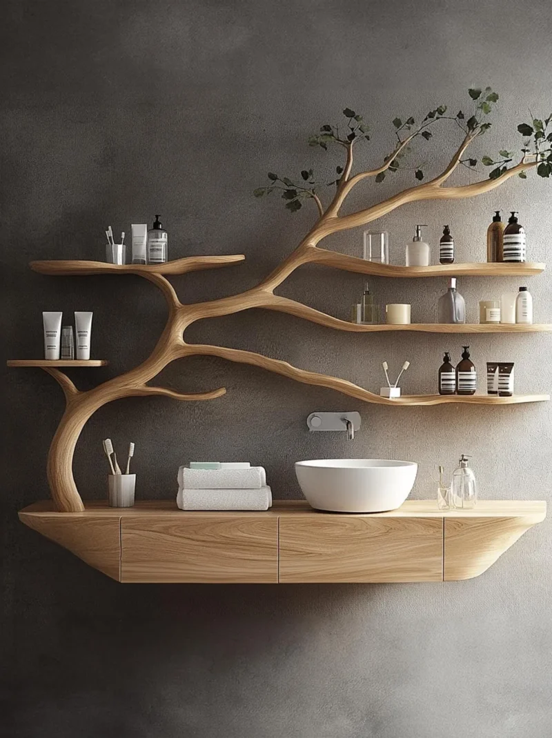 Vintage Style Wooden Branch Bathroom Vanity Cabinet