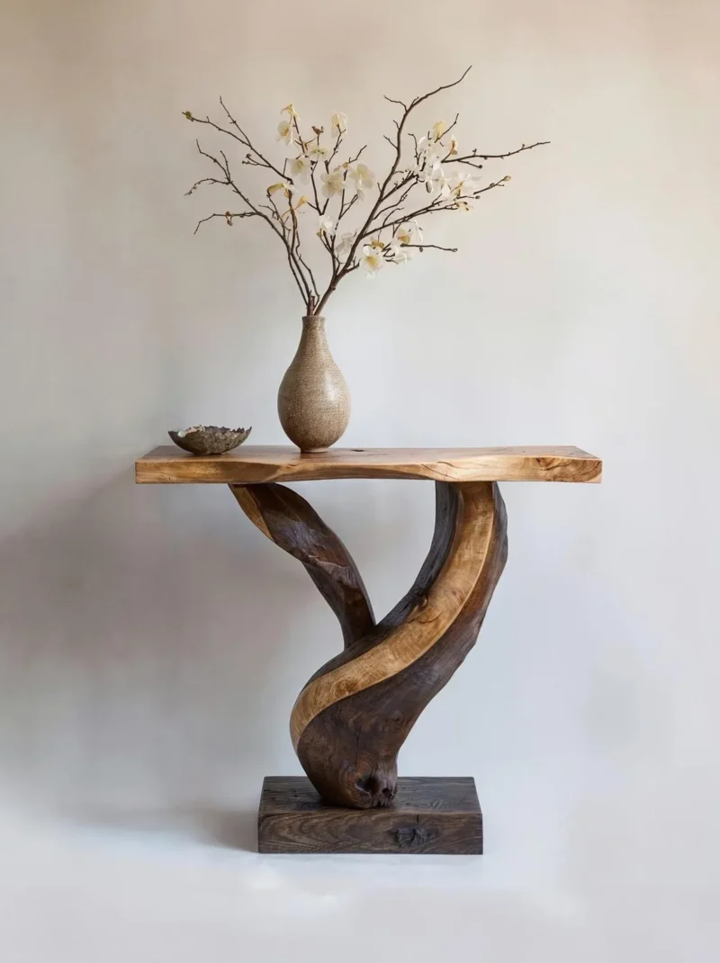 Farmhouse Narrow Live Edge Entry Console Side Table