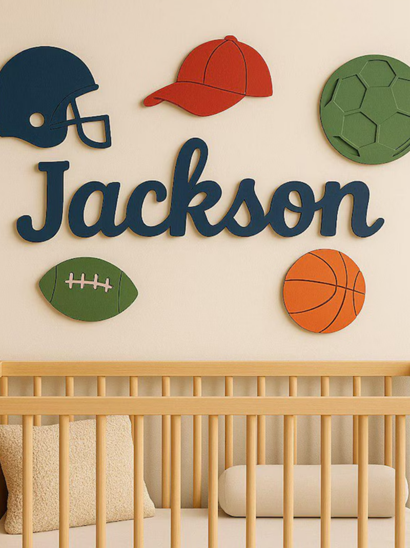 Personalized Car and Transport Baby Name Sign, Custom Wooden Nursery Wall Art Above Crib, 3D Baby Room Decor.