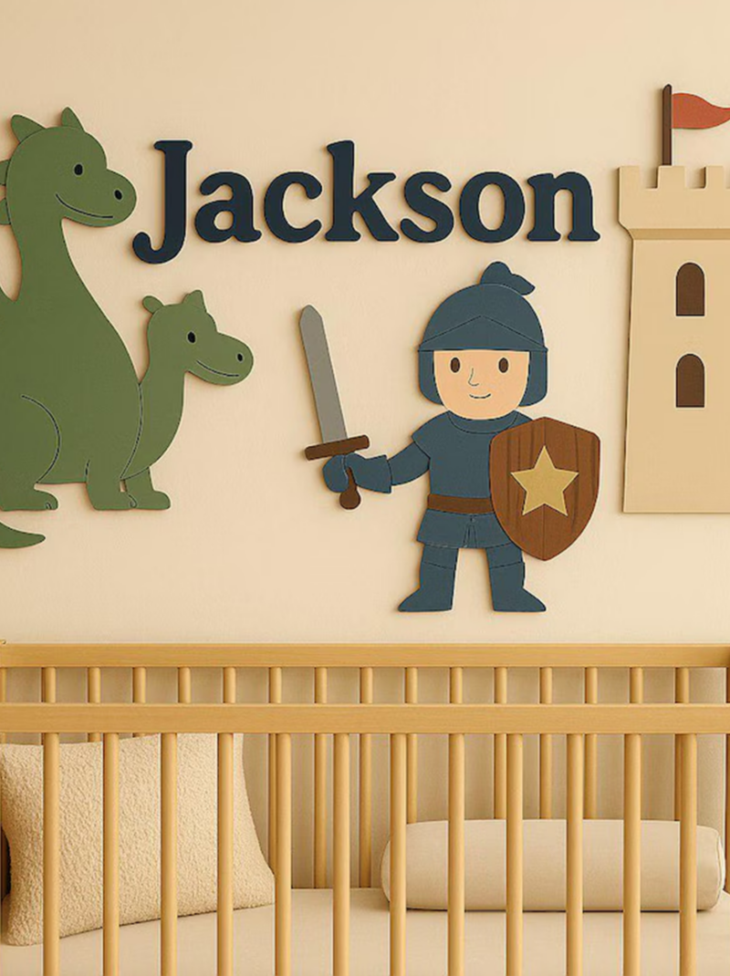 Safari Animal Nursery Name Sign Above Crib, Personalized Wooden Baby Name Plaque, 3D Nursery Wall Decor.