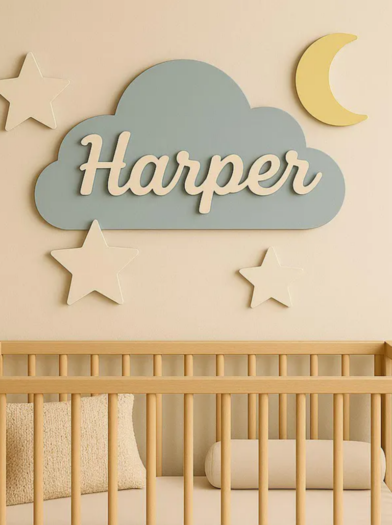 Personalized Hot Air Balloon Baby Name Sign, Custom Wooden Nursery Wall Art Above Crib, Baby Room Decor Gift.