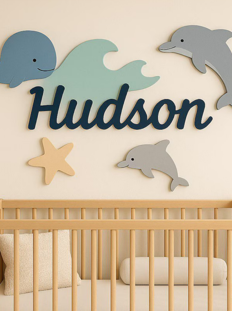 Personalized Airplane and Clouds Baby Name Sign, Custom Wooden Nursery Wall Art Above Crib, 3D Boy Room Decor.