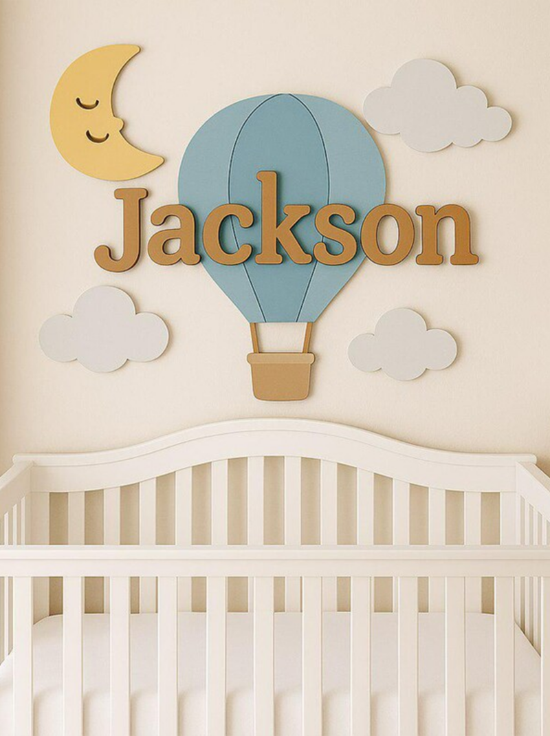 Wooden Balloon Animal Nursery Name Sign, Custom Baby Name Wall Decor, 3D Nursery Decor Baby Shower Gift.