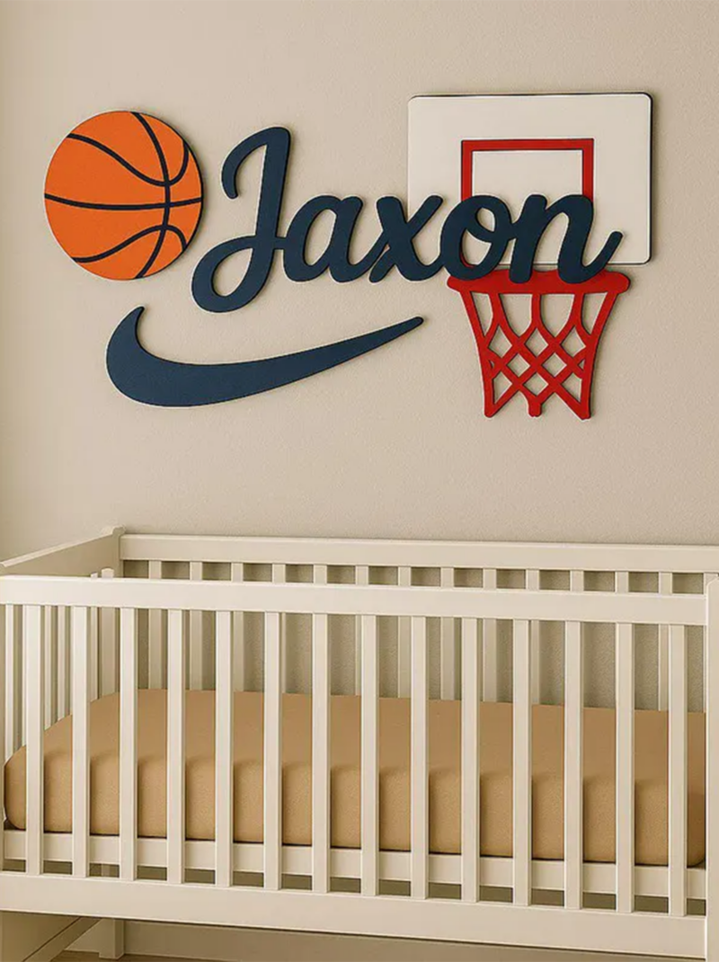Custom Basketball Nursery Name Sign, 3D Wooden Baby Boy Room Decor, Personalized Sports Nursery Wall Art