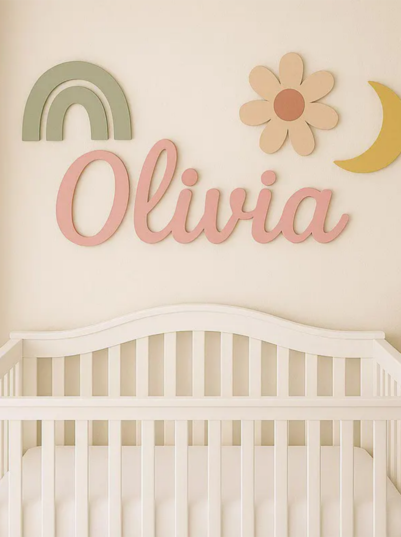 Boho Floral Rainbow Nursery Name Sign, Personalized 3D Wooden Baby Name Plaque Above Crib, Baby Girl Room Wall Decor, Baby Shower Gift.