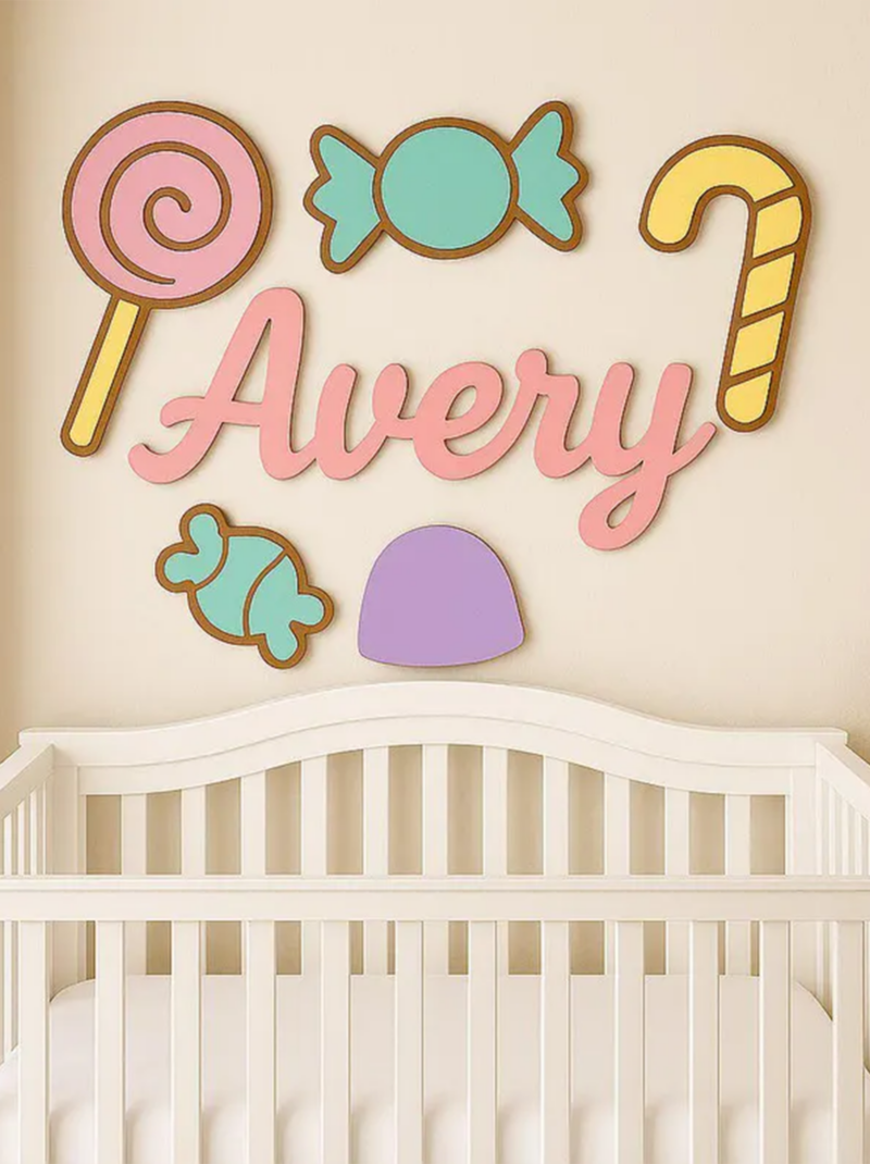 Wooden Ice Cream Nursery Name Sign, Custom Baby Name Wall Decor, 3D Pastel Nursery Decor Baby Shower Gift.