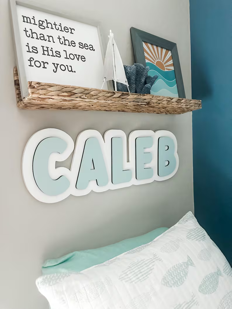 Custom Wooden Name Sign, Boy Nursery Name Sign, Nursery Wall Art, Wooden Name Sign, Outline Name Sign, Ocean Nursery Decor