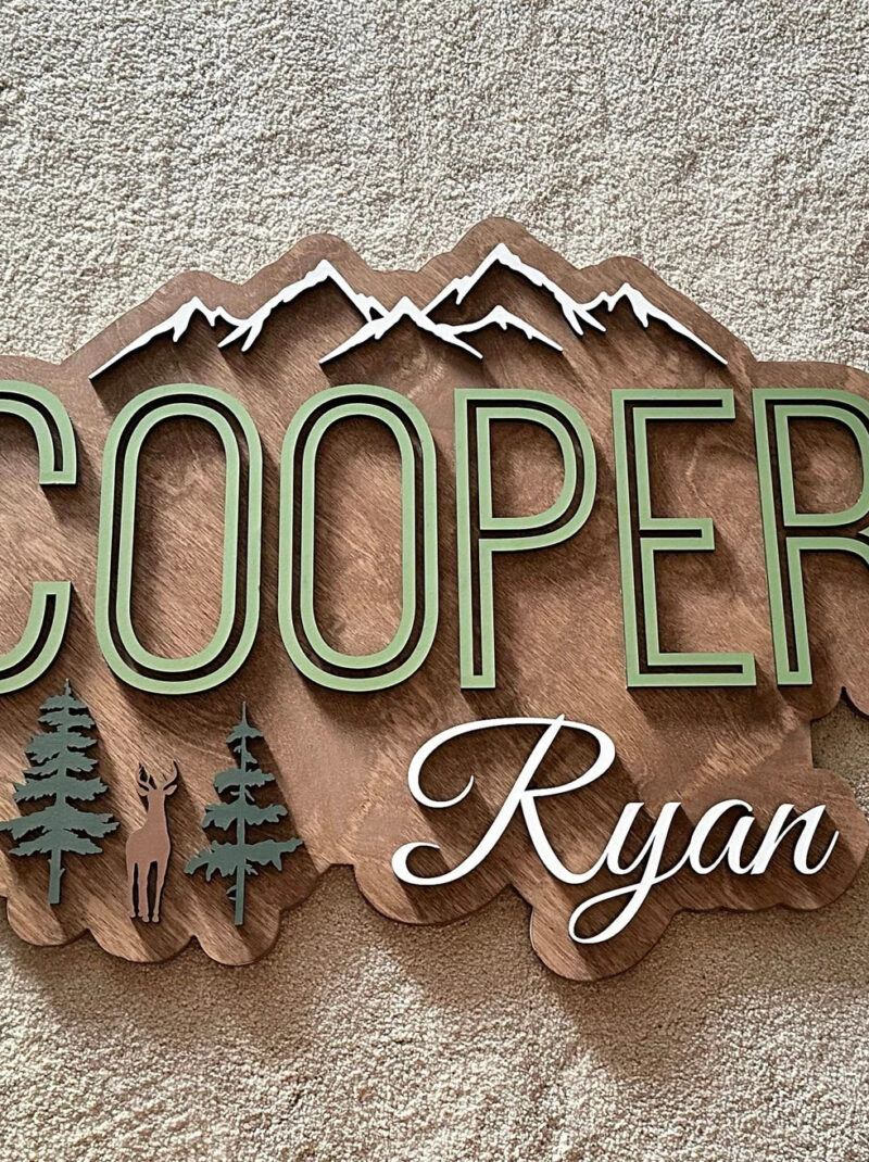 Custom Camping Nursery Name Sign, Woodland Adventure 3D Wood Name Sign, Personalized Outdoor Baby Room Wall Decor
