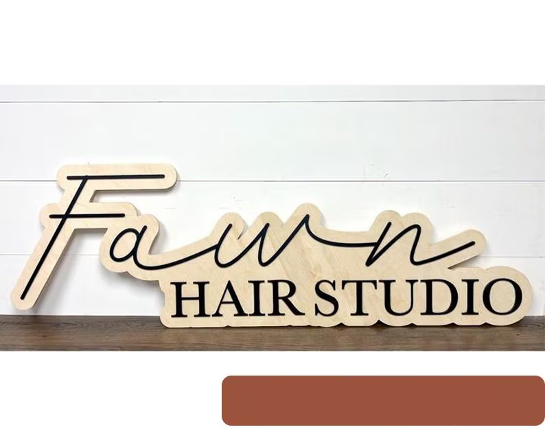Custom Hair Salon Logo Sign – Personalized 3D Layered Business Sign, Wooden Salon Wall Decor for Reception & Studio.