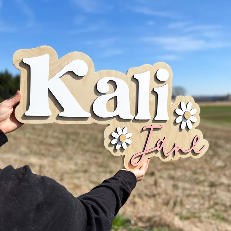 Daisy Name Sign, Nursery Name Sign, Daisy Nursery Decor, Name Sign for Girl, Custom Wood Name Sign, Floral Name Sign for Nursery, Daisies