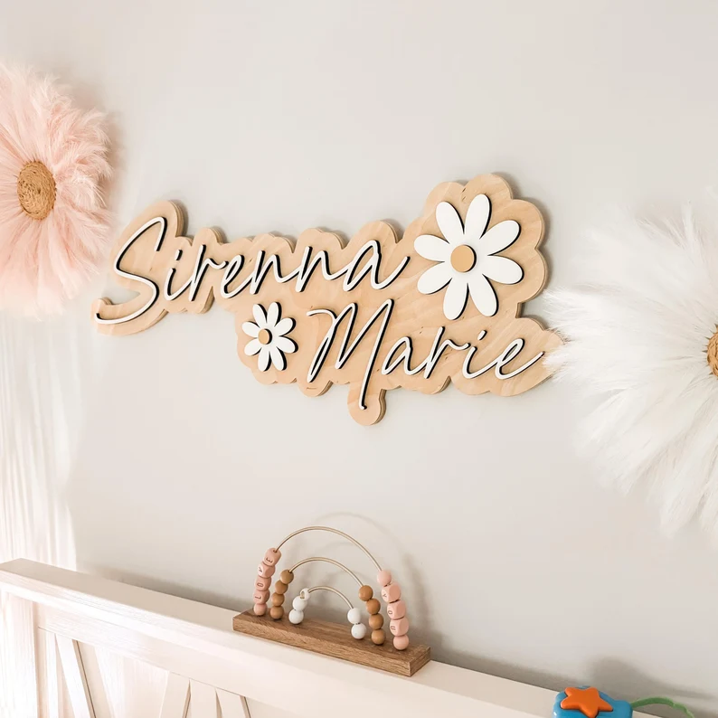 Daisy Name Sign, Nursery Name Sign, Daisy Nursery Decor, Name Sign for Girl, Custom Wood Name Sign, Floral Nursery Decor, Baby Name Sign