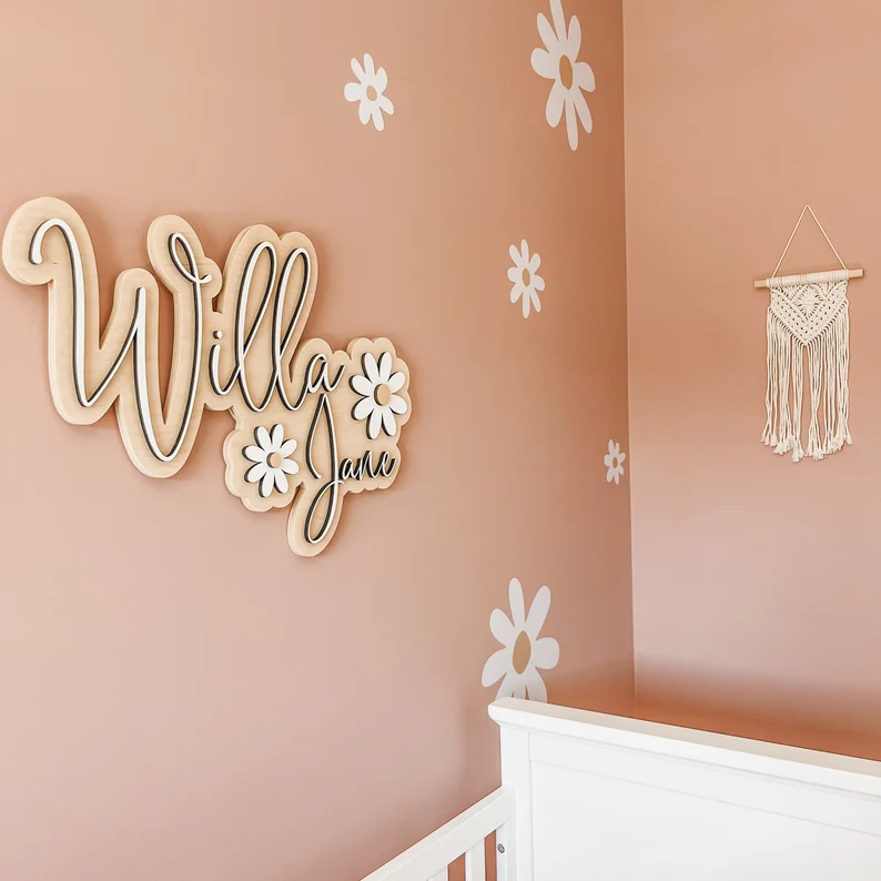 Daisy Name Sign, Nursery Name Sign, Daisy Nursery Decor, Name Sign for Girl, Custom Wood Name Sign, Floral Nursery Decor, Baby Name Sign