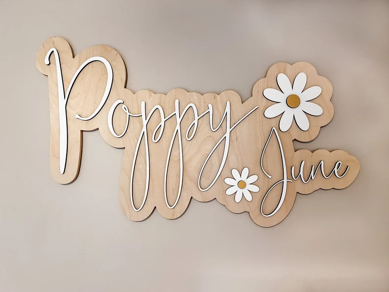 Daisy Name Sign, Nursery Name Sign, Daisy Nursery Decor, Name Sign for Girl, Custom Wood Name Sign, Floral Nursery Decor, Baby Name Sign
