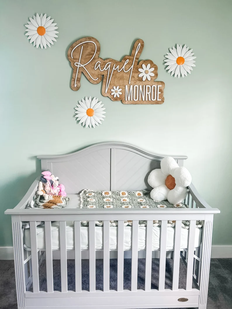 Daisy Name Sign, Nursery Name Sign, Daisy Nursery Decor, Name Sign for Girl, Custom Wood Name Sign, Floral Nursery Decor, Boho Daisy Baby