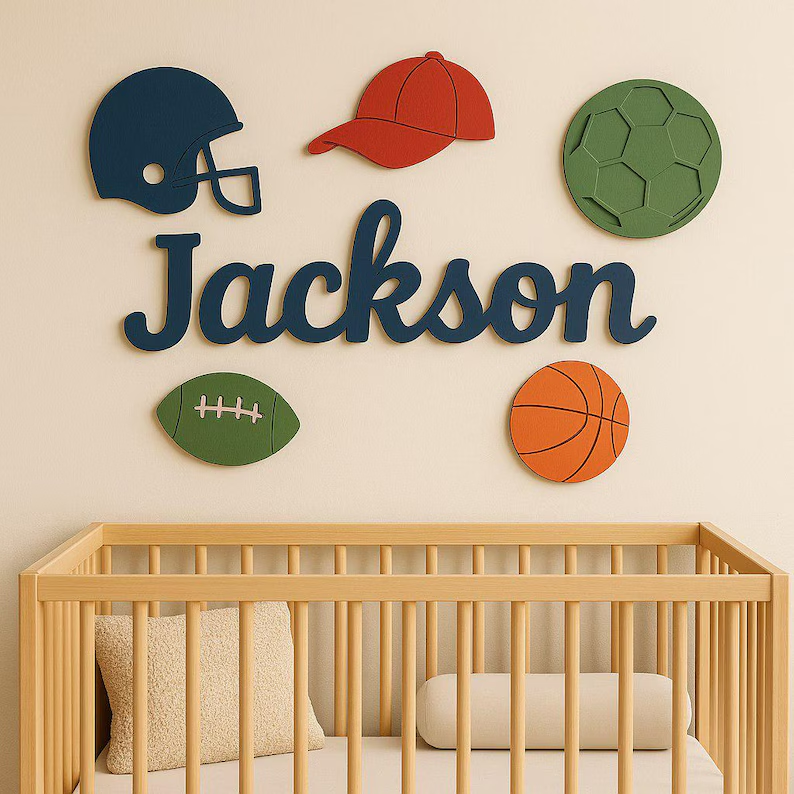 Dinosaur Nursery Name Sign Above Crib, Personalized Wooden Baby Name Plaque, 3D Boy Nursery Wall Decor.