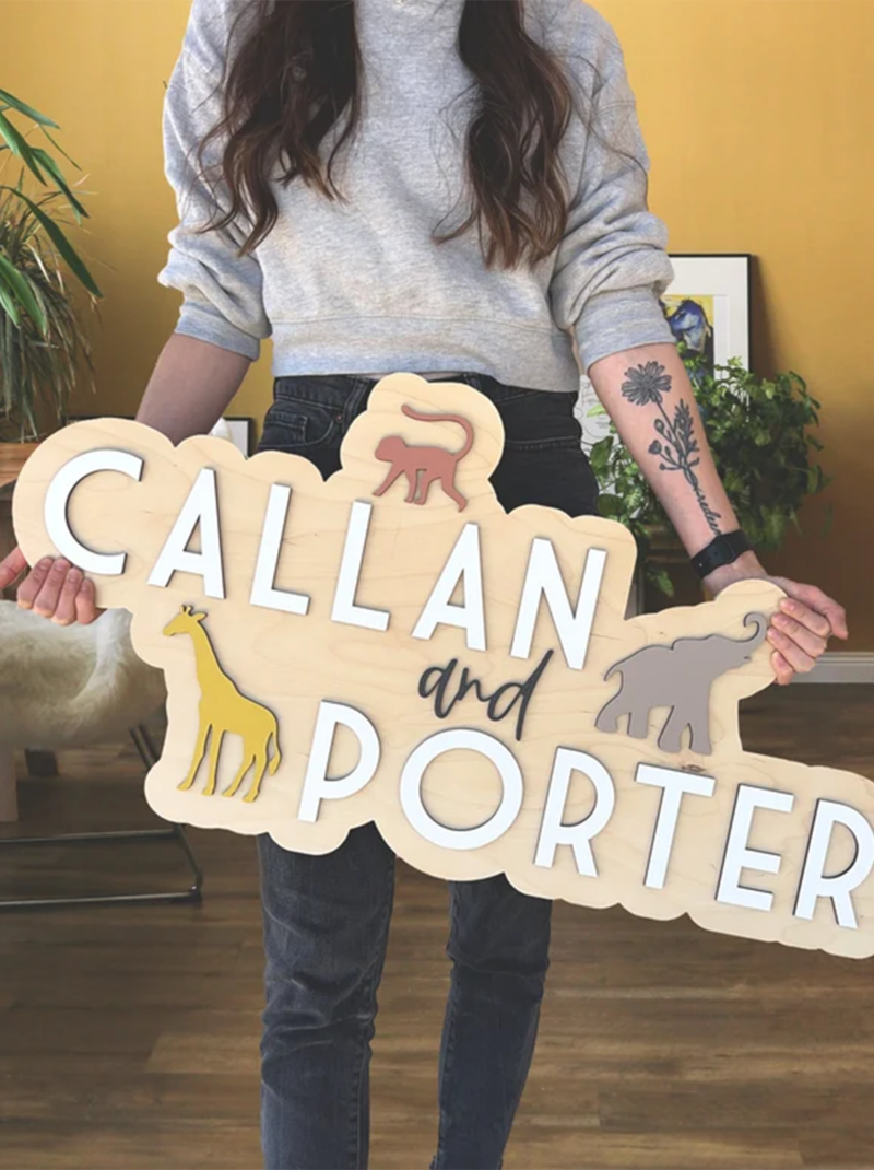 Dinosaur Name Sign Personalized – Large Wooden Nursery Name Sign, Layered 3D Baby Name Cutout Above Crib Wall Decor.