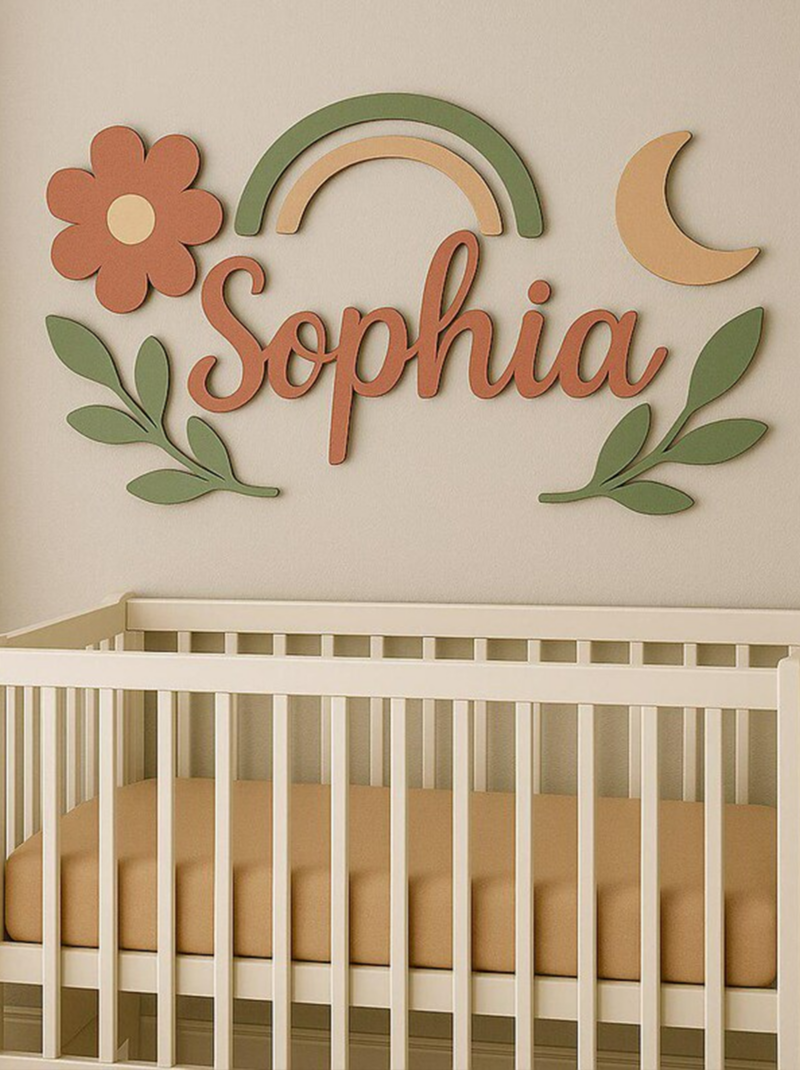 Fairytale Castle Personalized Wooden Name Sign, Custom Baby Name Plaque, Princess Nursery Wall Decor.