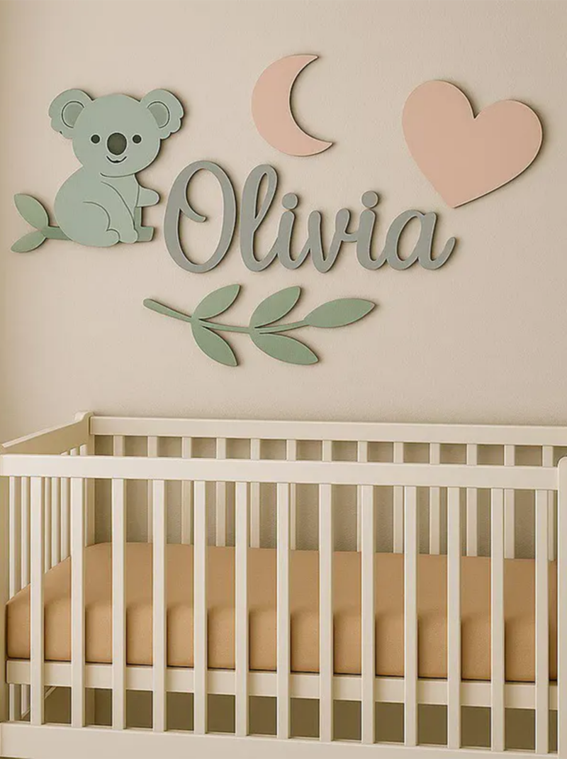 Koala Personalized Wooden Name Sign, Custom Baby Name Plaque for Nursery Wall Decor, Baby Shower Gift