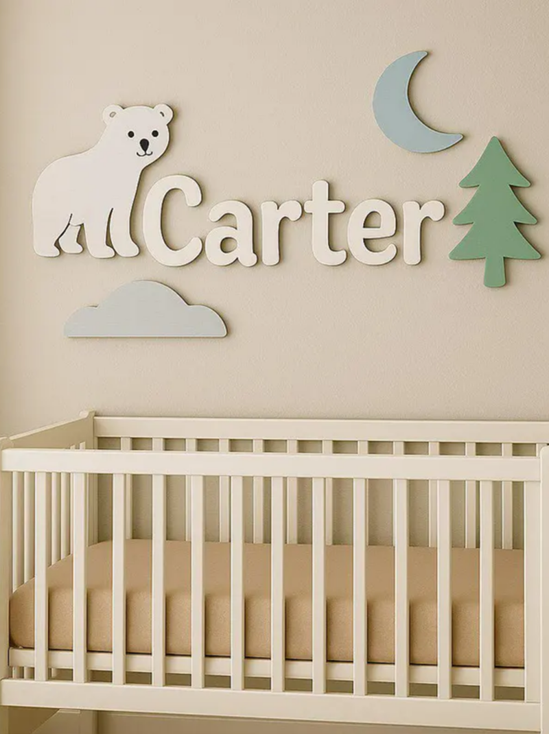 Personalized Koala Nursery Name Sign, Custom Wooden Baby Name Wall Art, Cute Nursery Decor Gift