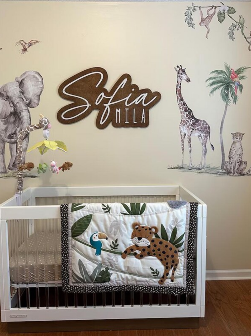 Custom Large Wood Name Sign for Above Crib – 3D Layered Nursery Name Sign, Boho Baby Room Wall Decor, Double Baby Name Cutout.