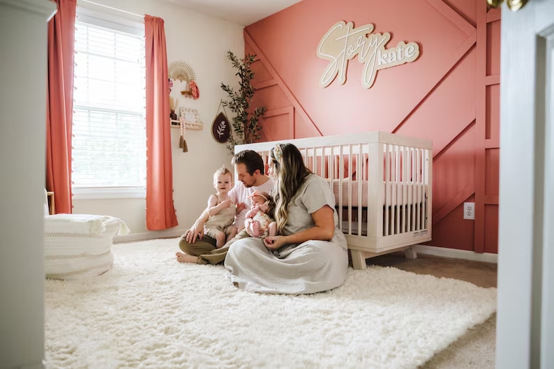 Large Custom Double Name Sign – Layered Wooden Nursery Name Cut Out, Boho Baby Room Wall Decor Above Crib.