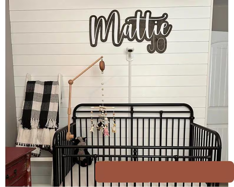 Custom Large Wood Name Sign for Above Crib – Boho Nursery Decor, Layered Baby Boy Name Cut Out Wall Sign.