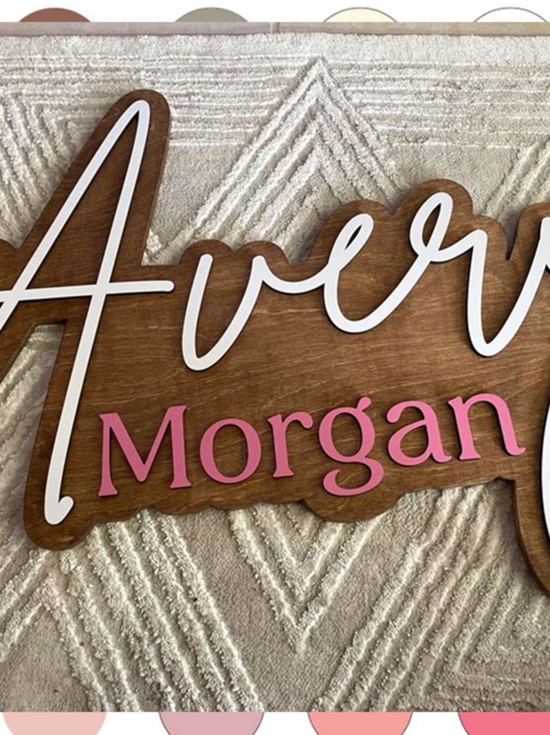 Large Wooden Name Sign for Nursery – Personalized Layered Baby Name Sign, Above Crib Wall Decor, Custom Cut Out Letters.