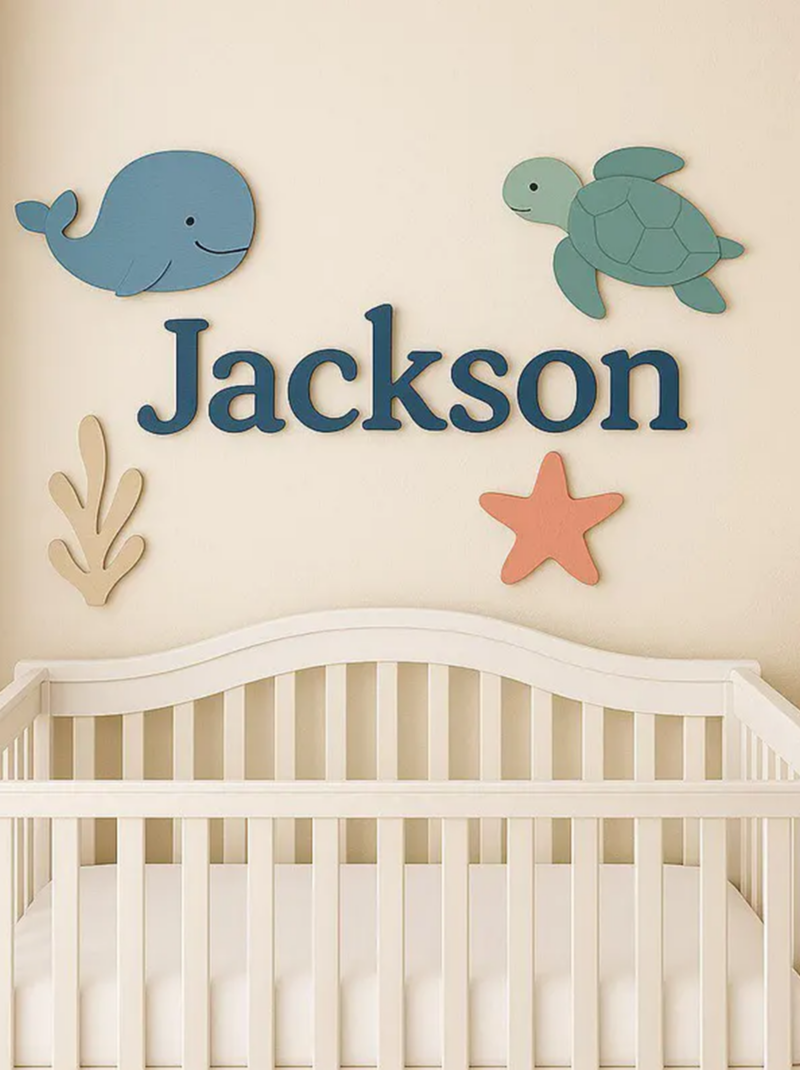 Custom Mermaid Baby Name Sign, Personalized 3D Wooden Nursery Wall Plaque, Under the Sea Baby Room Decor, Perfect Baby Shower Gift.