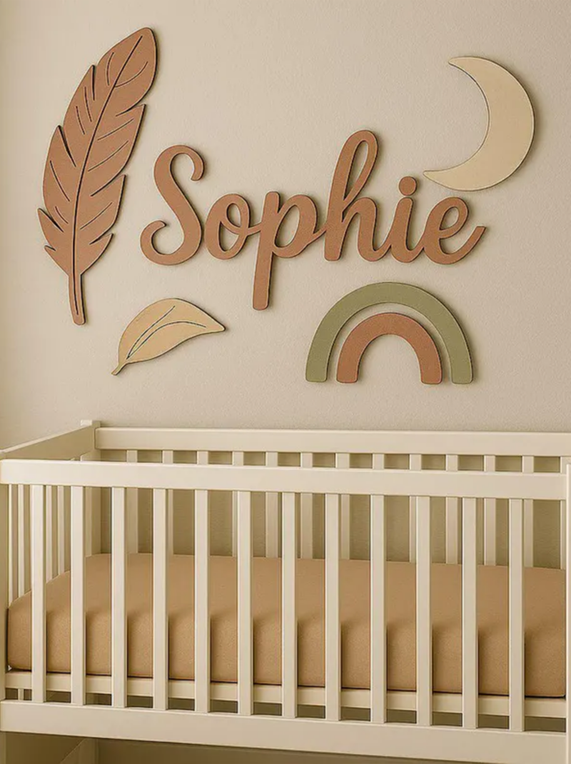 Custom Moon and Stars Nursery Name Sign, Personalized Wooden Baby Name Wall Art, 3D Nursery Decor for Baby Room