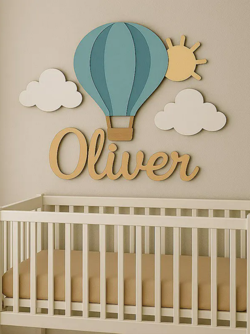 Moon and Stars Nursery Name Sign, Personalized Wooden Baby Name Sign for Above the Crib, Custom 3D Nursery Wall Decor