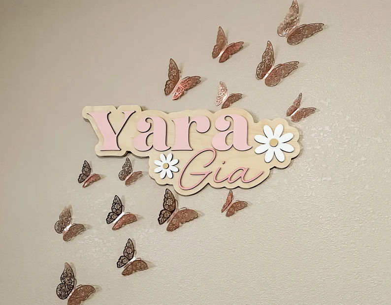 Outline Name Sign, Custom Girl Name Sign, Boho Nursery, Daisy Nursery Art, Personalized Newborn Sign, Name Sign for Nursery, Baby Girl Name