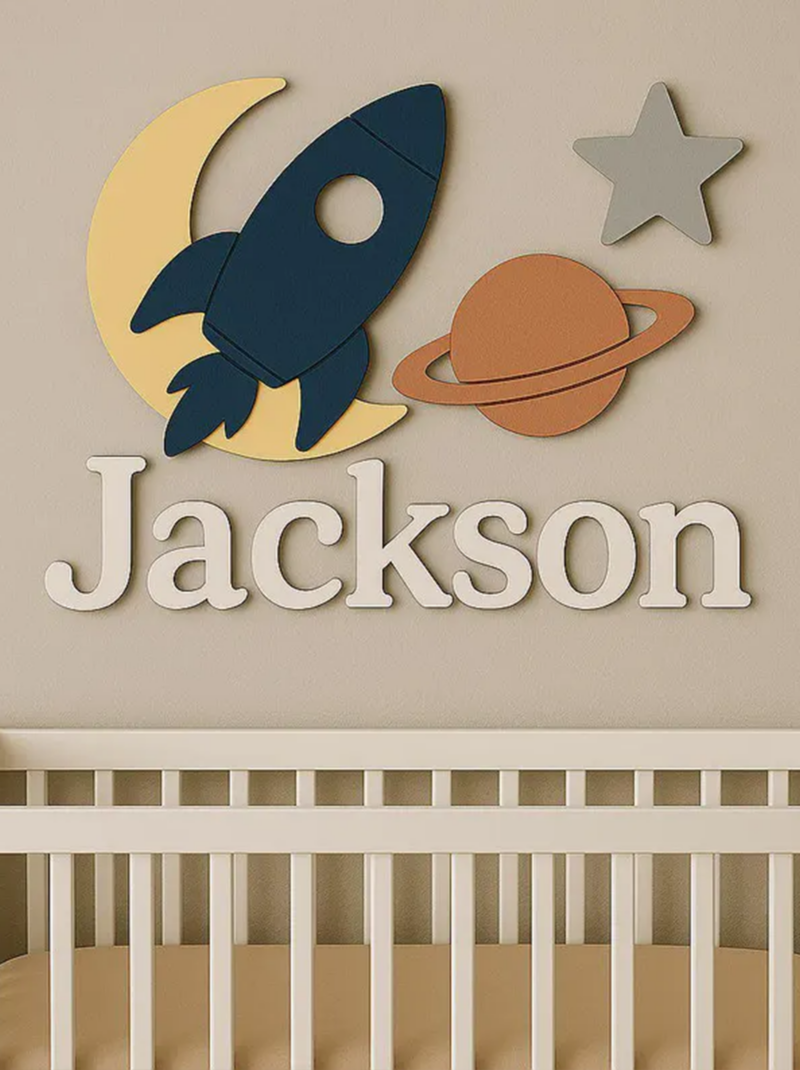 Airplane Nursery Name Sign, Personalized Wooden Baby Name Wall Art, Aviation Baby Room Decor Gift.